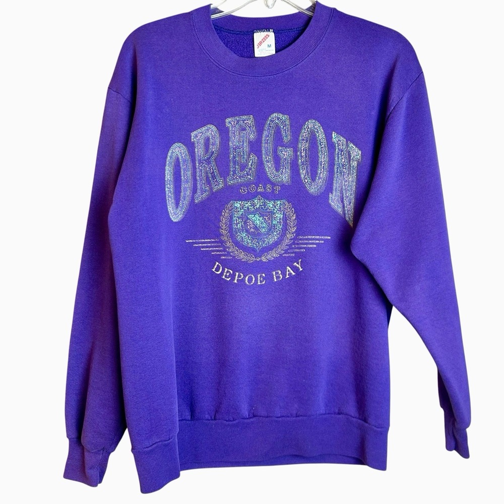Vintage 90s Depoe Bay Oregon Crewneck Sweatshirt Size Medium Jerzees Poly cotton